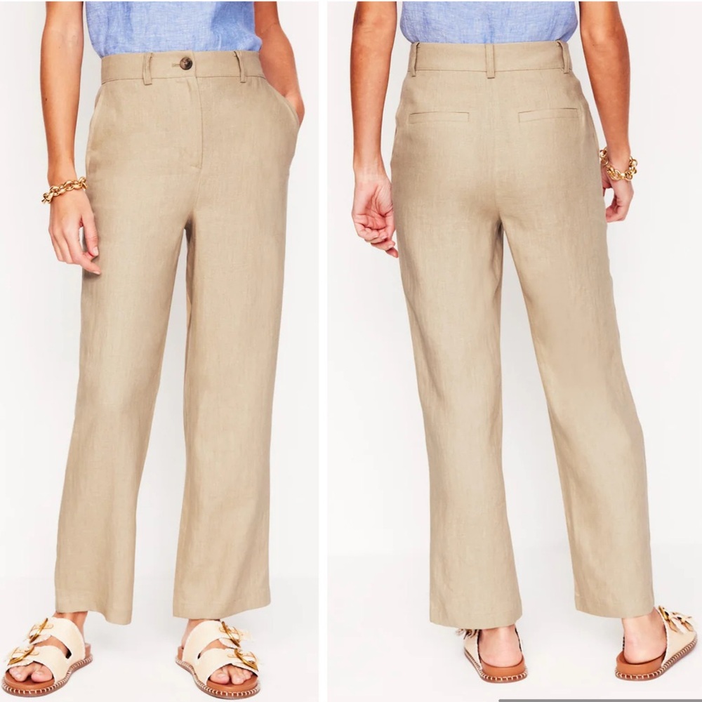 Boden Crop Linen Straight Wide Leg Trouser Tan Oatmeal Size 4
